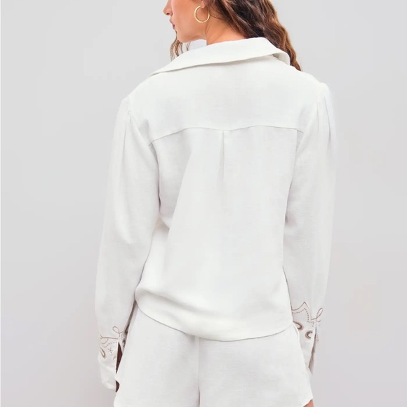 Cider White Embroidered Button Down Shirt - Picture 6 of 7